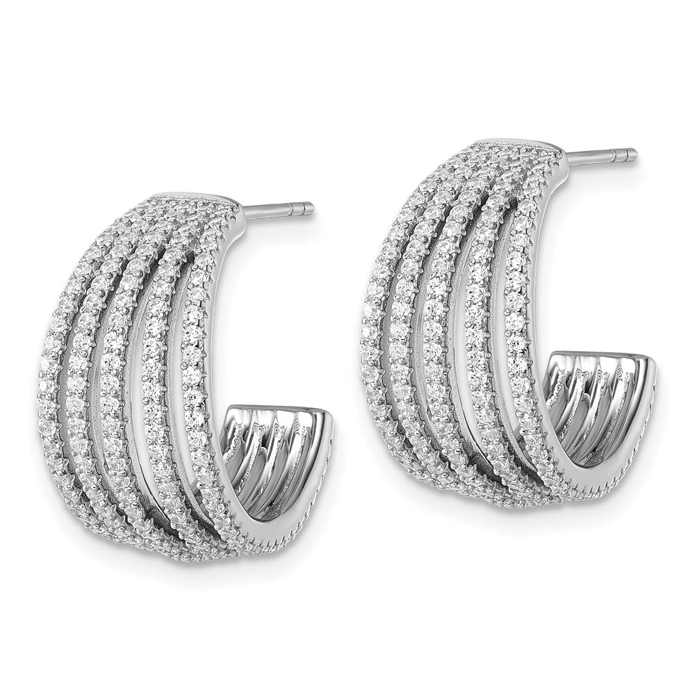 Sterlingsilber Rhodiniert Zirkonia Multi Reihe Stecker J- Creolen