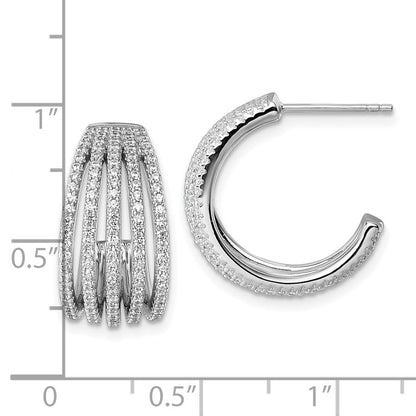 Sterlingsilber Rhodiniert Zirkonia Multi Reihe Stecker J- Creolen