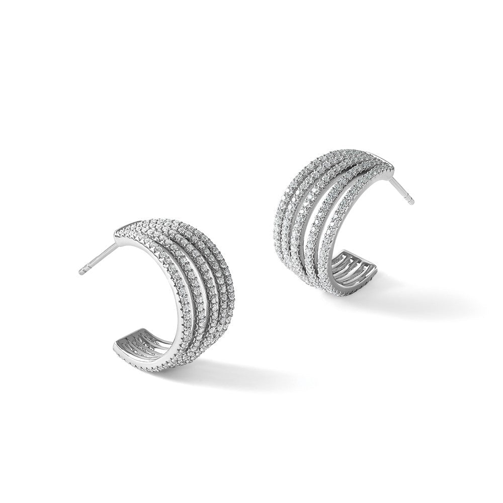 Sterlingsilber Rhodiniert Zirkonia Multi Reihe Stecker J- Creolen