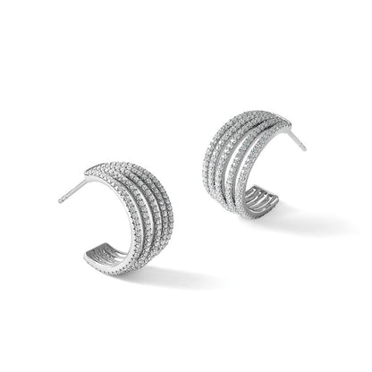 Sterlingsilber Rhodiniert Zirkonia Multi Reihe Stecker J- Creolen