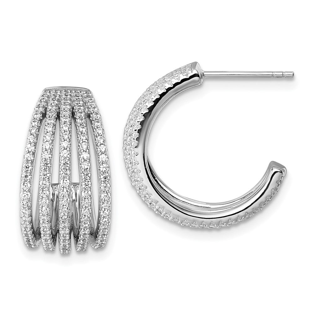 Sterlingsilber Rhodiniert Zirkonia Multi Reihe Stecker J- Creolen