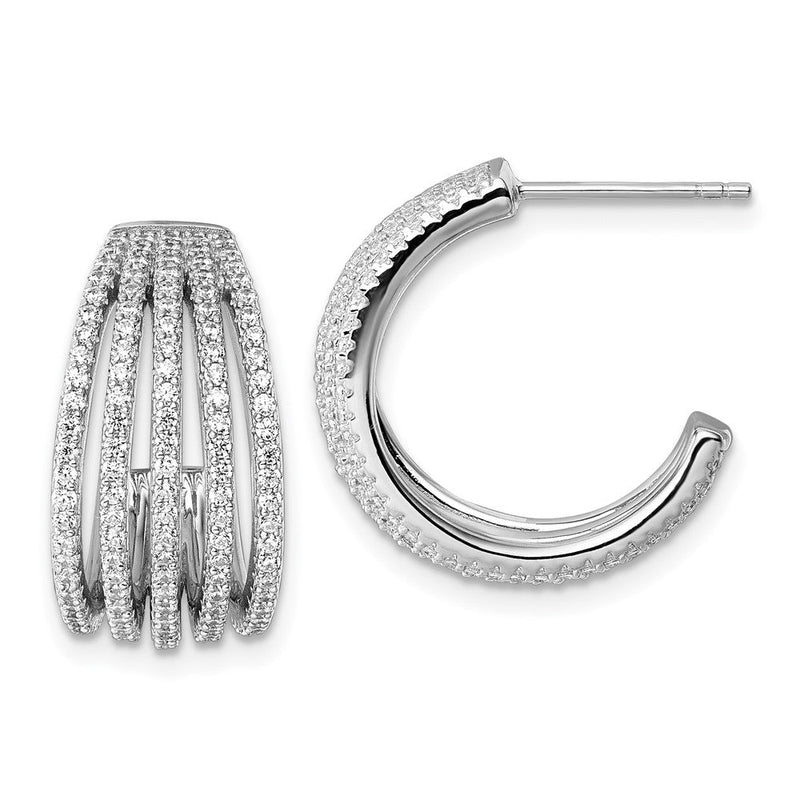 Sterlingsilber Rhodiniert Zirkonia Multi Reihe Stecker J- Creolen