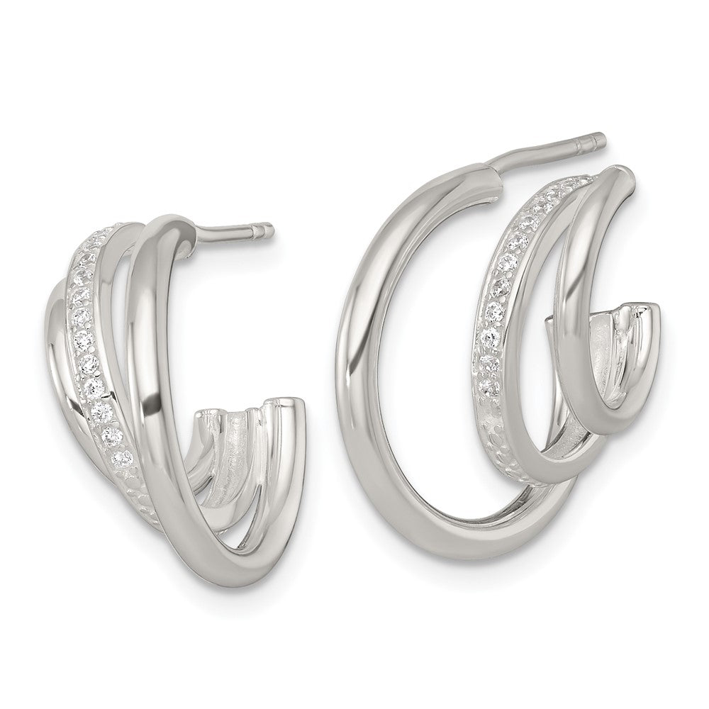Sterlingsilber Poliert Zirkonia 3-row Stecker C- Creolen