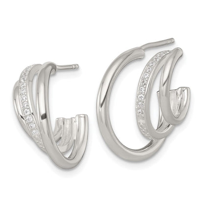 Sterlingsilber Poliert Zirkonia 3-row Stecker C- Creolen