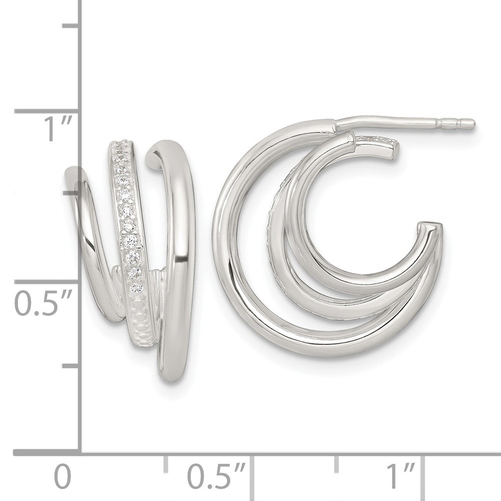 Sterlingsilber Poliert Zirkonia 3-row Stecker C- Creolen