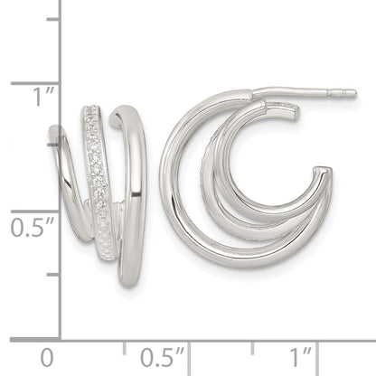 Sterlingsilber Poliert Zirkonia 3-row Stecker C- Creolen
