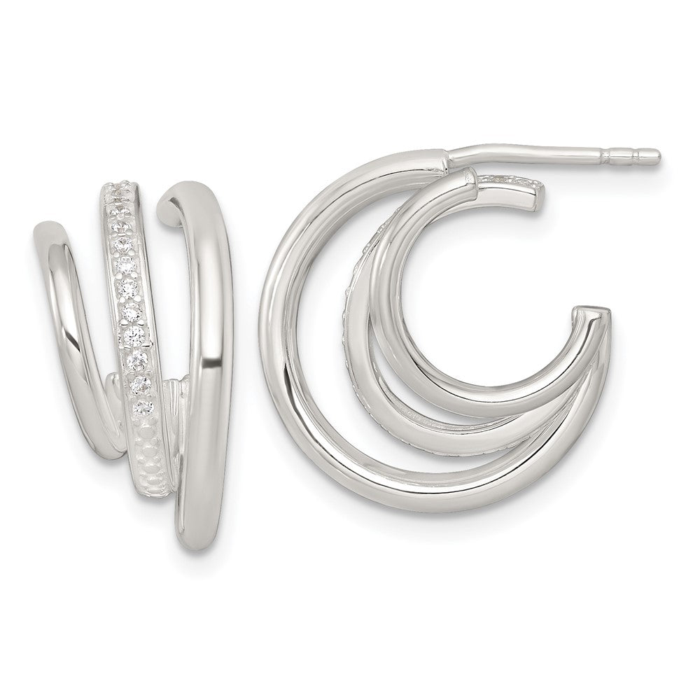 Sterlingsilber Poliert Zirkonia 3-row Stecker C- Creolen
