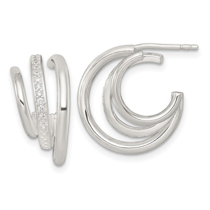Sterlingsilber Poliert Zirkonia 3-row Stecker C- Creolen