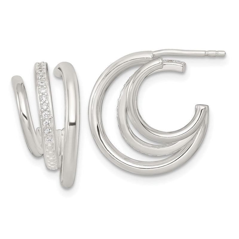 Sterlingsilber Poliert Zirkonia 3-row Stecker C- Creolen