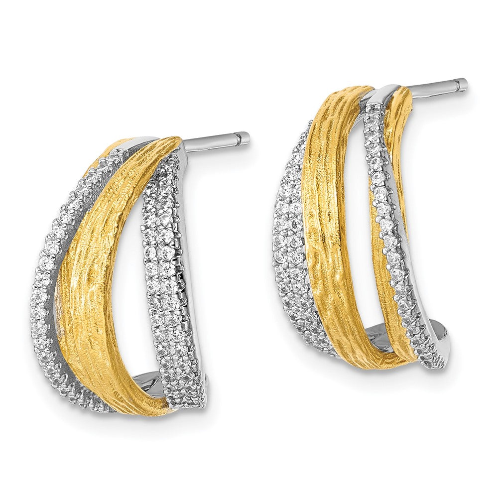 Sterlingsilber Rhodium und Goldfarben Zirkonia Gebürstet Gebogen Ohrstecker