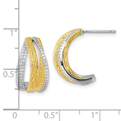 Sterlingsilber Rhodium und Goldfarben Zirkonia Gebürstet Gebogen Ohrstecker