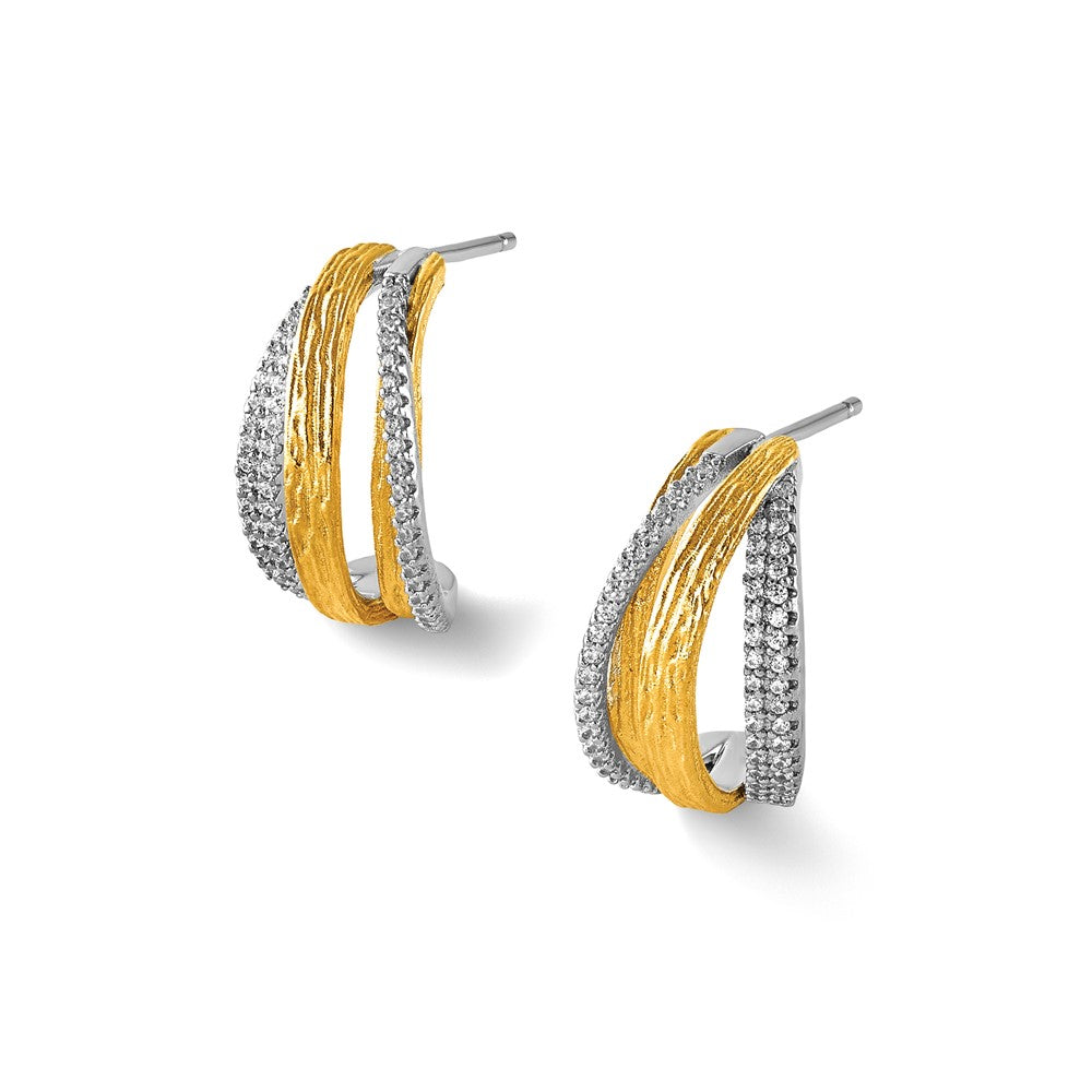 Sterlingsilber Rhodium und Goldfarben Zirkonia Gebürstet Gebogen Ohrstecker