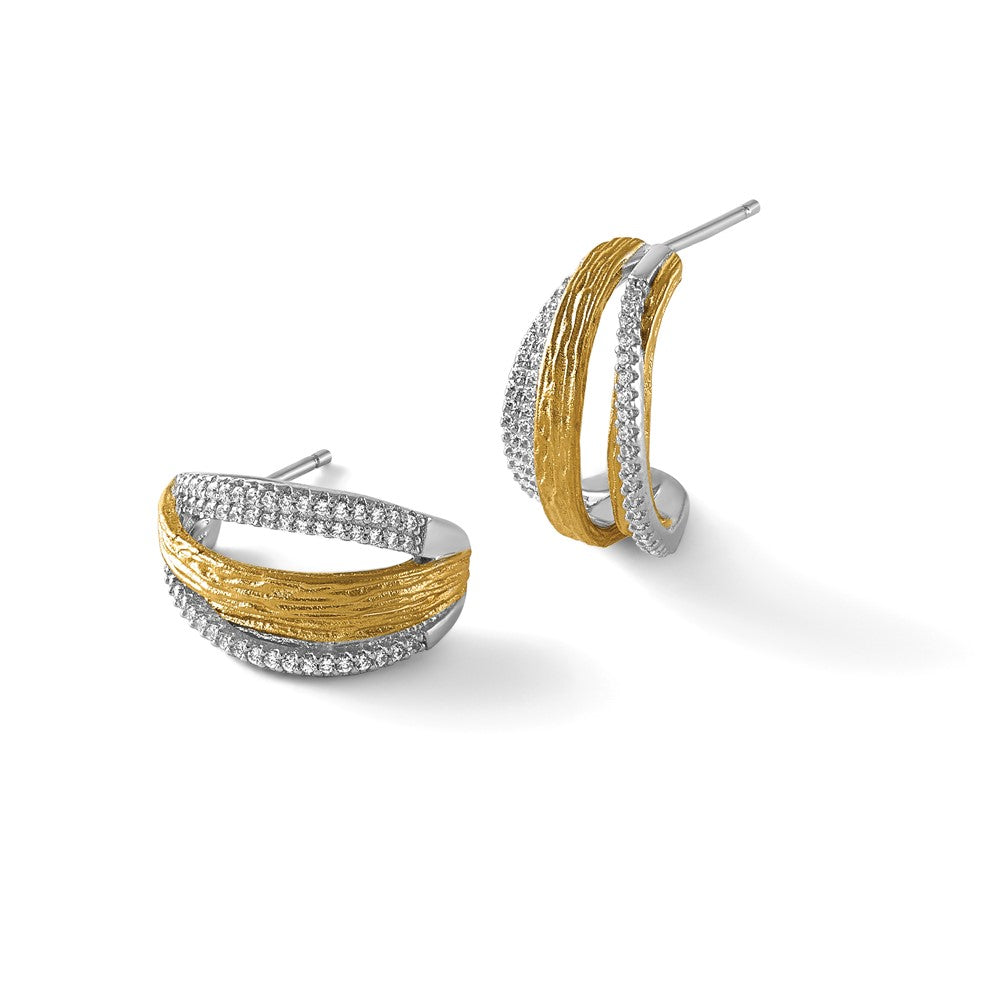 Sterlingsilber Rhodium und Goldfarben Zirkonia Gebürstet Gebogen Ohrstecker