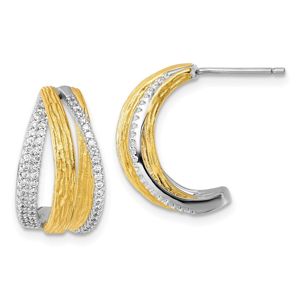 Sterlingsilber Rhodium und Goldfarben Zirkonia Gebürstet Gebogen Ohrstecker