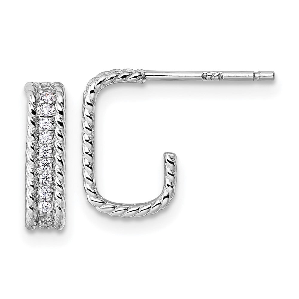 Sterlingsilber Rhodiniert Zirkonia Strukturiert Rechteck Stecker J- Creolen