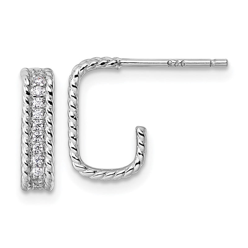 Sterlingsilber Rhodiniert Zirkonia Strukturiert Rechteck Stecker J- Creolen