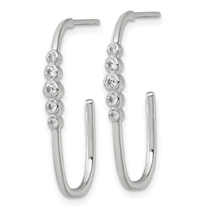 Sterlingsilber Poliert Zargenfassung Set Zirkonia Stecker J- Creolen