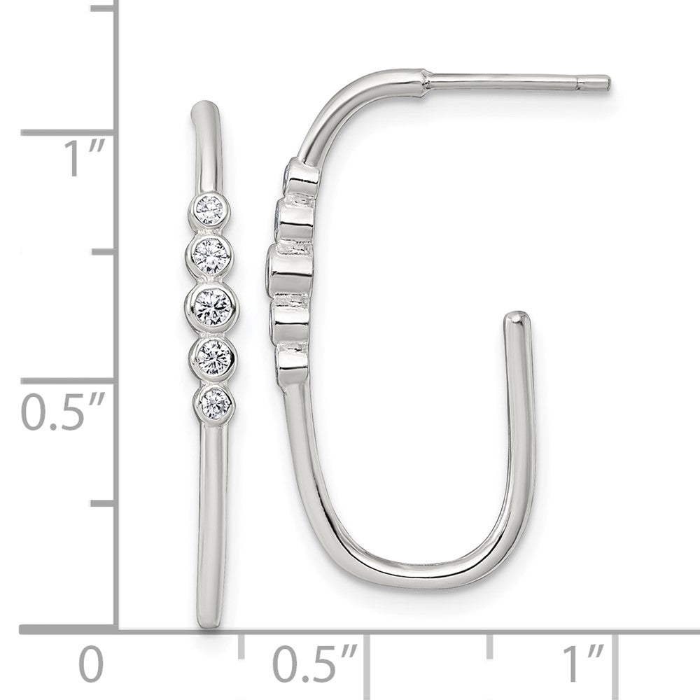 Sterlingsilber Poliert Zargenfassung Set Zirkonia Stecker J- Creolen