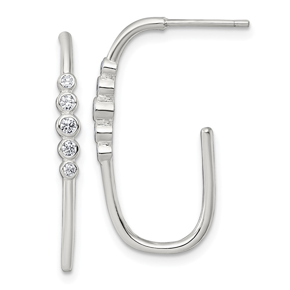 Sterlingsilber Poliert Zargenfassung Set Zirkonia Stecker J- Creolen