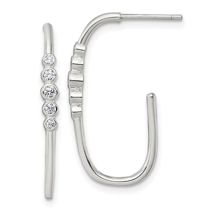 Sterlingsilber Poliert Zargenfassung Set Zirkonia Stecker J- Creolen