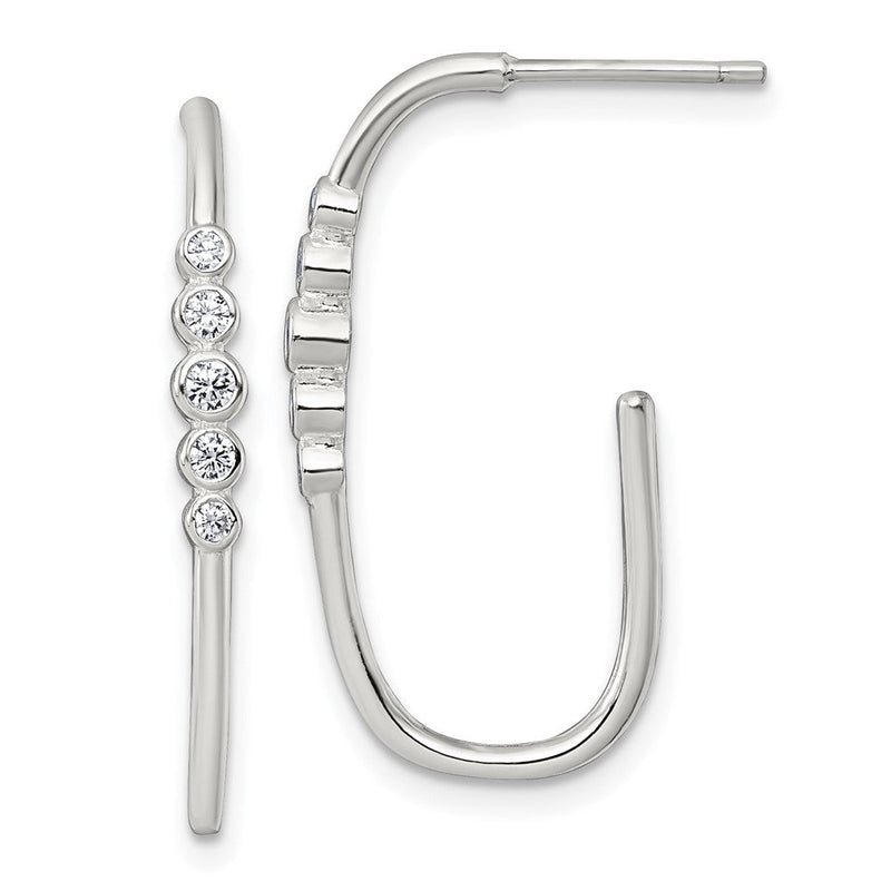 Sterlingsilber Poliert Zargenfassung Set Zirkonia Stecker J- Creolen