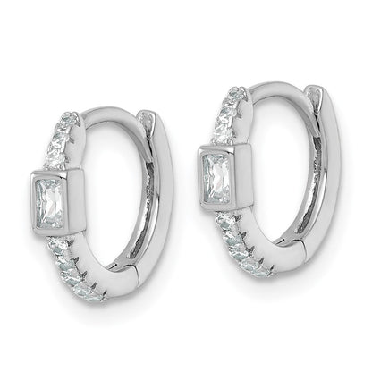 Sterlingsilber Rhodiniert Rund/rectangular Zirkonia Klappbar Rund Creolen