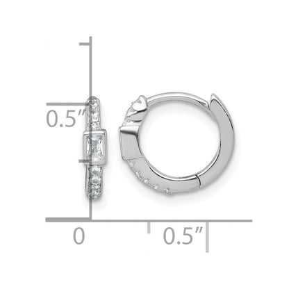 Sterlingsilber Rhodiniert Rund/rectangular Zirkonia Klappbar Rund Creolen