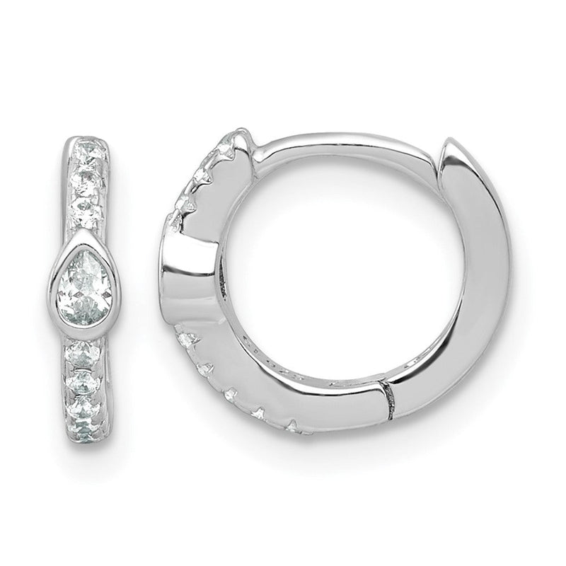 Sterlingsilber Rhodiniert Rund und Tropfen Geformt Zirkonia Klappbar Creolen