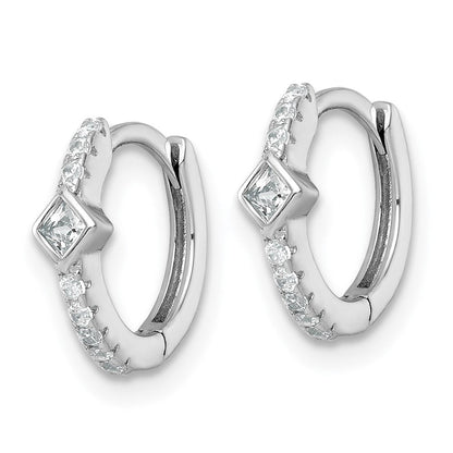 Sterlingsilber Rhodiniert Rund/square Zirkonia Klappbar Rund Creolen