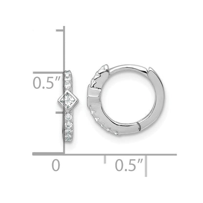 Sterlingsilber Rhodiniert Rund/square Zirkonia Klappbar Rund Creolen