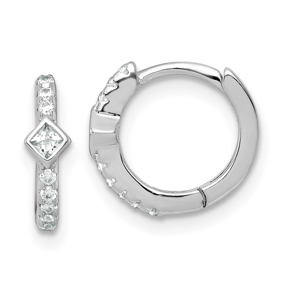 Sterlingsilber Rhodiniert Rund/square Zirkonia Klappbar Rund Creolen