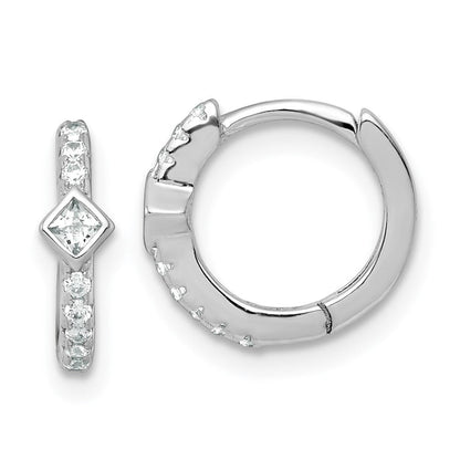 Sterlingsilber Rhodiniert Rund/square Zirkonia Klappbar Rund Creolen