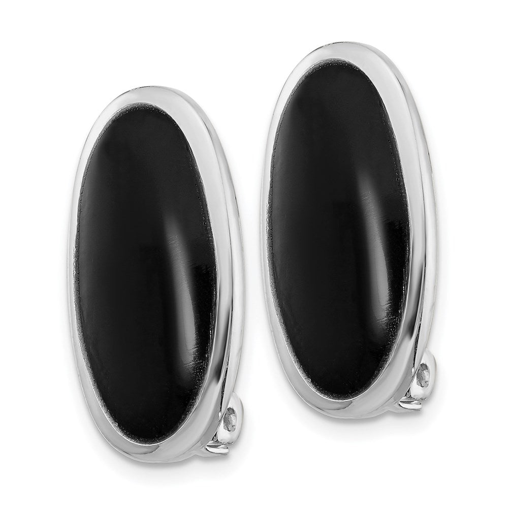 Sterlingsilber Rhodiniert Poliert Onyx Non-pierced Oval Ohrringe