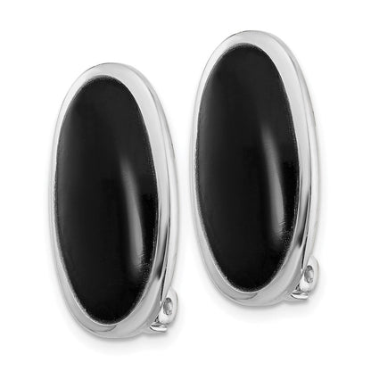 Sterlingsilber Rhodiniert Poliert Onyx Non-pierced Oval Ohrringe