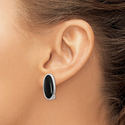 Sterlingsilber Rhodiniert Poliert Onyx Non-pierced Oval Ohrringe