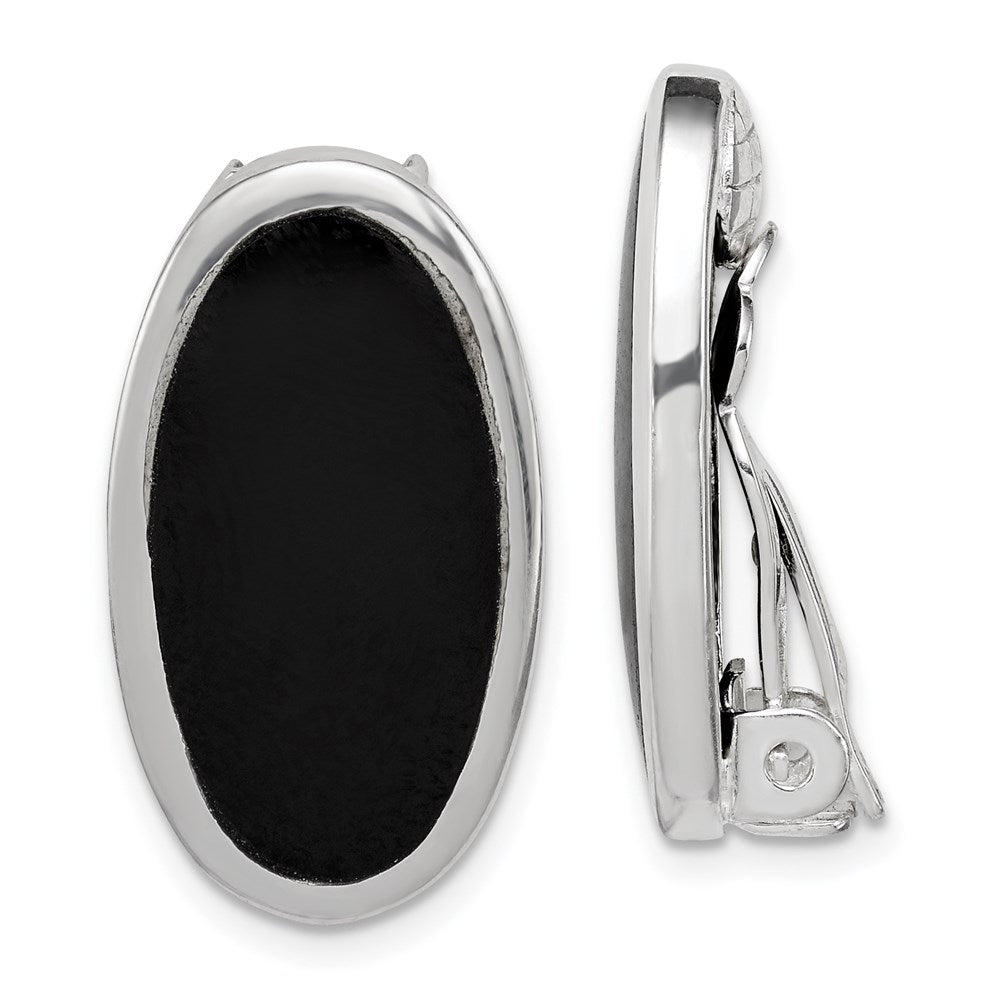 Sterlingsilber Rhodiniert Poliert Onyx Non-pierced Oval Ohrringe