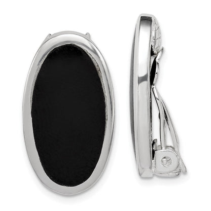 Sterlingsilber Rhodiniert Poliert Onyx Non-pierced Oval Ohrringe