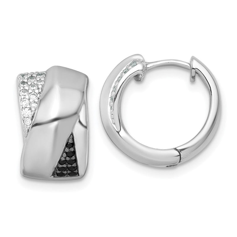 Sterlingsilber Rhodiniert Poliert Schwarz/white Zirkonia Rund Klappbar Creolen