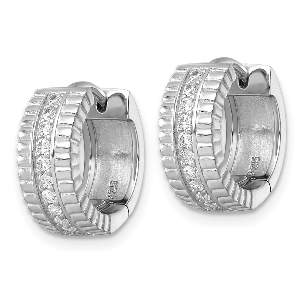 Sterlingsilber Rhodiniert Poliert und Gerillt 6.2mm Zirkonia Creolen