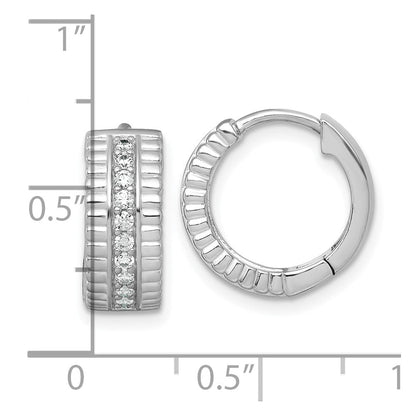 Sterlingsilber Rhodiniert Poliert und Gerillt 6.2mm Zirkonia Creolen