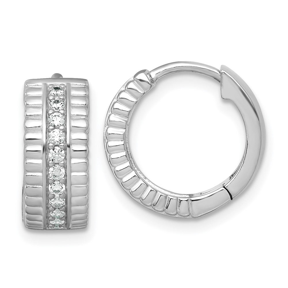 Sterlingsilber Rhodiniert Poliert und Gerillt 6.2mm Zirkonia Creolen