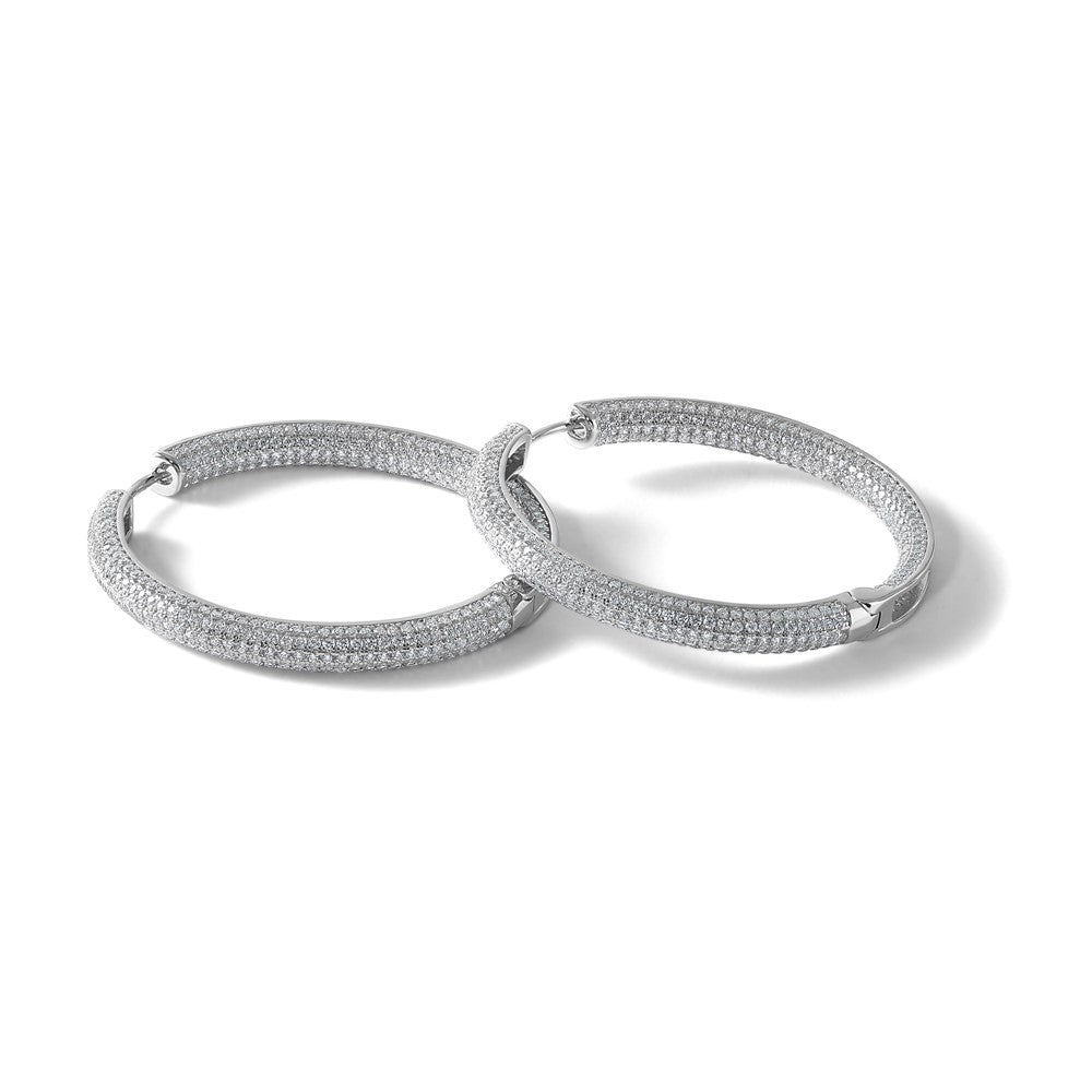 Sterlingsilber Rhodiniert in und Außen Zirkonia Pavé Klappbar Creolen