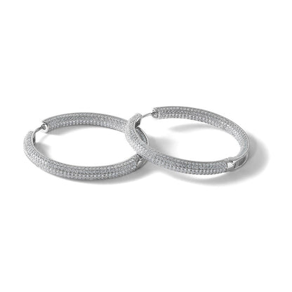 Sterlingsilber Rhodiniert in und Außen Zirkonia Pavé Klappbar Creolen