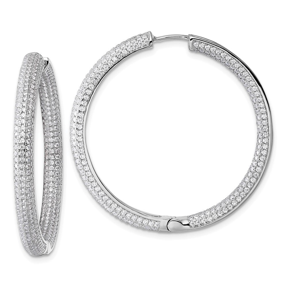 Sterlingsilber Rhodiniert in und Außen Zirkonia Pavé Klappbar Creolen