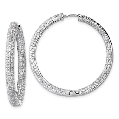 Sterlingsilber Rhodiniert in und Außen Zirkonia Pavé Klappbar Creolen