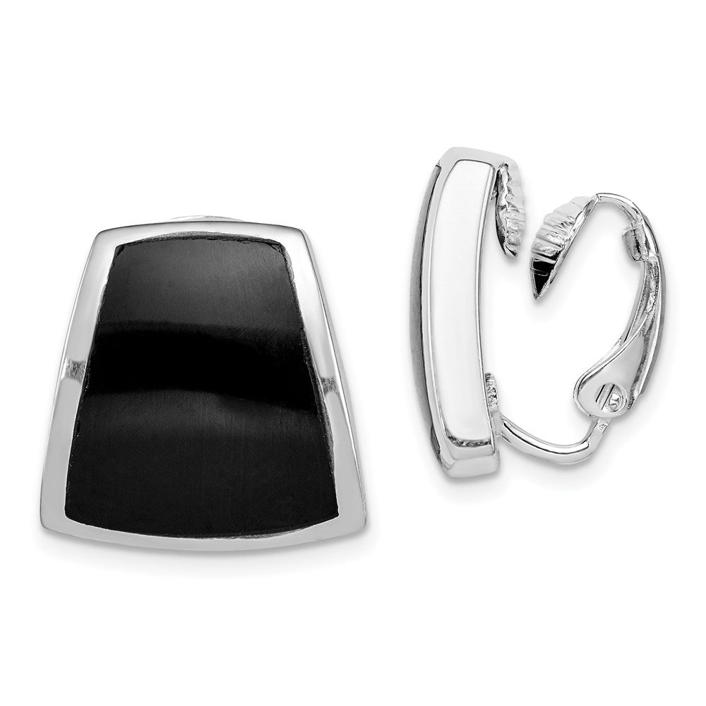 Sterlingsilber Rhodiniert Poliert Onyx Non-pierced Ohrringe