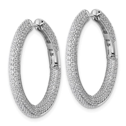 Sterlingsilber Rhodiniert in und Außen Zirkonia Pavé Klappbar Creolen