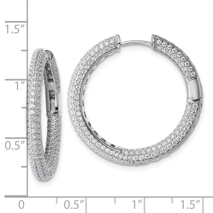 Sterlingsilber Rhodiniert in und Außen Zirkonia Pavé Klappbar Creolen