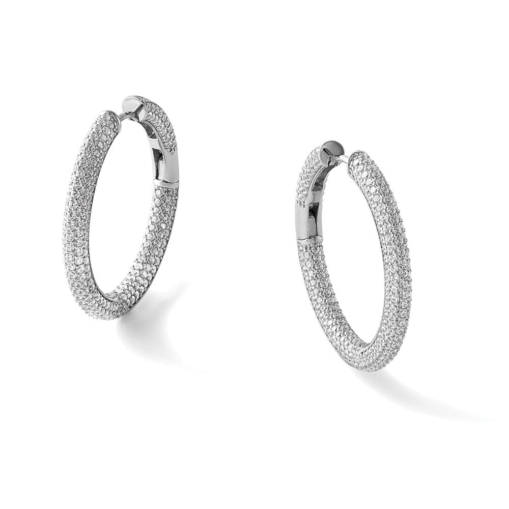 Sterlingsilber Rhodiniert in und Außen Zirkonia Pavé Klappbar Creolen