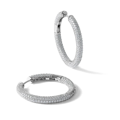 Sterlingsilber Rhodiniert in und Außen Zirkonia Pavé Klappbar Creolen